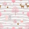 Cute rabbits and friends happy on pink garden,seamless pattern with blooming flowers on springtime for decorative,kid product,