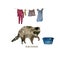 Cute raccoon animal washing cloths. Watercolor.
