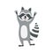 Cute Raccoon Character Cheering With Paws In The Air