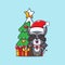 Cute raccoon with christmast lamp. Cute christmas cartoon character illustration.