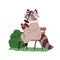 Cute raccoon drinking boba beverage, bubble tea. Happy funny animal character, racoon relaxing with milkshake, sitting