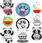 Cute raccoon eating ramen noodles, funny illustration, mascot emblem