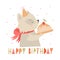 Cute raccoon happy birthday, animal happy. postcard print for kids
