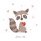 Cute raccoon holding heart