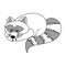 Cute raccoon lying on the surface, fluffy wild animal with scaly tail, coloring page with partial gray fill