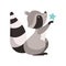 Cute Raccoon with Star, Funny Humanized Grey Coon Animal Character, Side View Vector Illustration