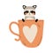 Cute Raccoon in Teacup with Heart, Adorable Little Cartoon Animal Character Sitting in Coffee Mug Vector Illustration