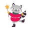 Cute Raccoon in Warm Knitted Jumper, Xmas Animal Cartoon Character with Magic Wand, Merry Christmas and Happy New Year