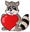 Cute racoon holding heart