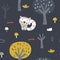 Cute racoon in the wood seamless pattern