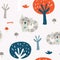 Cute racoon in the wood seamless pattern