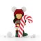 Cute ragdoll in a knitted Christmas sweater holding a striped candy cane