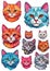 Cute rainbow cats set of stickers with a spring mood in a cartoon style