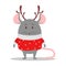 Cute rat wearing a red festive sweater. Animal character