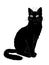 Cute realistic cat sitting. Vector illustration of kitty looking up. Grey lines, black figure on white background