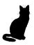 Cute realistic cat sitting. Vector illustration of silhouette of kitty. Black figure on white background. Element for