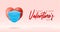 Cute realistic red heart in blue medical mask valentine card banner. Protection of coronavirus and covid Valentine Day. Vector