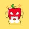 cute red apple character with angry expression. nose blowing smoke, eyes bulging and grinning