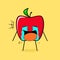 cute red apple character with crying expression, tears and mouth open