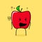 cute red apple character with drunk expression and mouth open