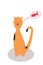 Cute red Cat dreams of fish that he wants to eat, vector illustration of a pet character