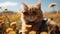 cute red cat in a funny outfit and sunglasses. . AI Generated