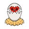 Cute red crested cardinal bird cartoon inside from egg