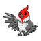 Cute red crested cardinal bird cartoon waving hand