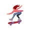 Cute red hair girl riding very fast on skateboard