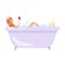 Cute red hair woman take a bath with wine glass