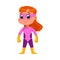 Cute Red Haired Girl in Pink Superhero Costume, Adorable Kid Superhero Character Standing in Superhero Pose Cartoon