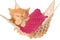 Cute red haired kitten sleeping in hammock