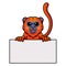 Cute red howler monkey cartoon holding blank sign