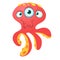 Cute red octopus alien monster cartoon. Halloween vector illustration isolated.