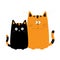 Cute red orange cartoon cat boy and black kitty girl. Big mustache whisker. Funny