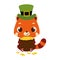 Cute red panda in green leprechaun hat holds bowler with gold coins. Irish holiday folklore theme. Cartoon design for