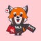 cute red panda with shopping bag and black friday sale discount cartoon vector illustration.