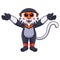 Cute red shanked douc monkey cartoon raising hands