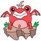 A cute red winged creature with a silly face laughing, doodle icon image kawaii