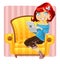 Cute redhaired girl with a laptop in yellow armchair