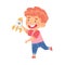 Cute Redhead Boy Playing with Toy Spacecraft Vector Illustration