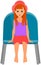 Cute redhead girl, spectator sitting on viewer place and watching show vector illustration