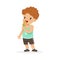 Cute redhead happy little boy character eating ice cream cartoon vector Illustration