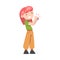 Cute Redhead Little Girl Clapping her Hands, Adorable Kid Expressing Enjoyment, Appreciation, Delight Cartoon Style