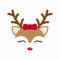 Cute reindeer. Baby deer. Merry Christmas cartoon character. Girl with red bow.