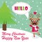 Cute reindeer girl says hello Christmas cartoon illustration for Christmas card design