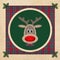 Cute reindeer in green circle with red plaid pattern, on old paper background, christmas card design