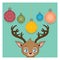 Cute reindeer and hanging baubles illustration