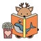 Cute reindeer reading book character