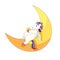 Cute resting Pegasus with a Star on white isolated background, Vector Pegasus in Cartoon style, isolated Pegasus on the Crescent